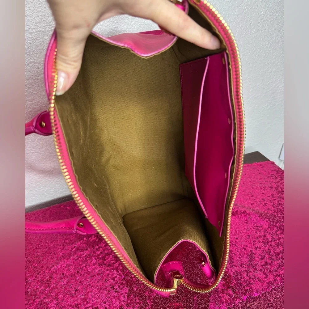 SOPHIE HULME 💖 Albion Square Satchel - Hot Magenta Pink, Gold Hardware - 9x12”